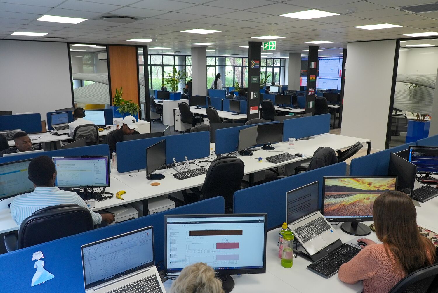 Employees working in the open-plan office