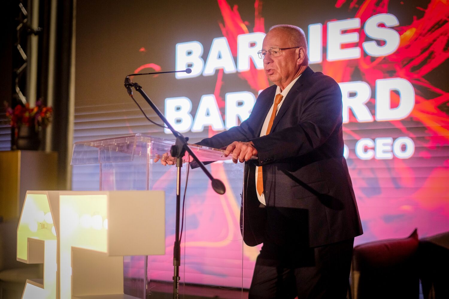 Founder Barries Barnard speaking at the anniversary gala