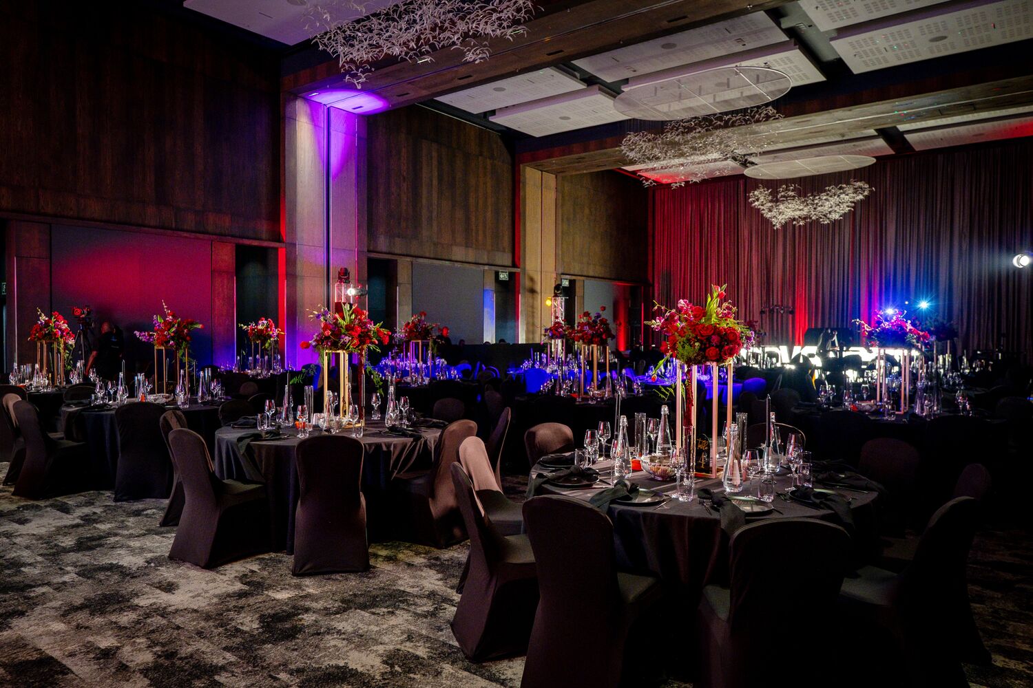 Table settings ahead of the gala dinner