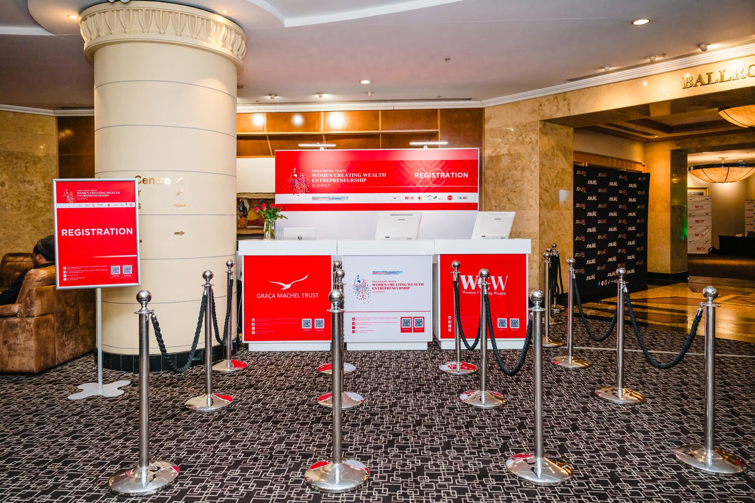 Registration desks set up ahead of the summit