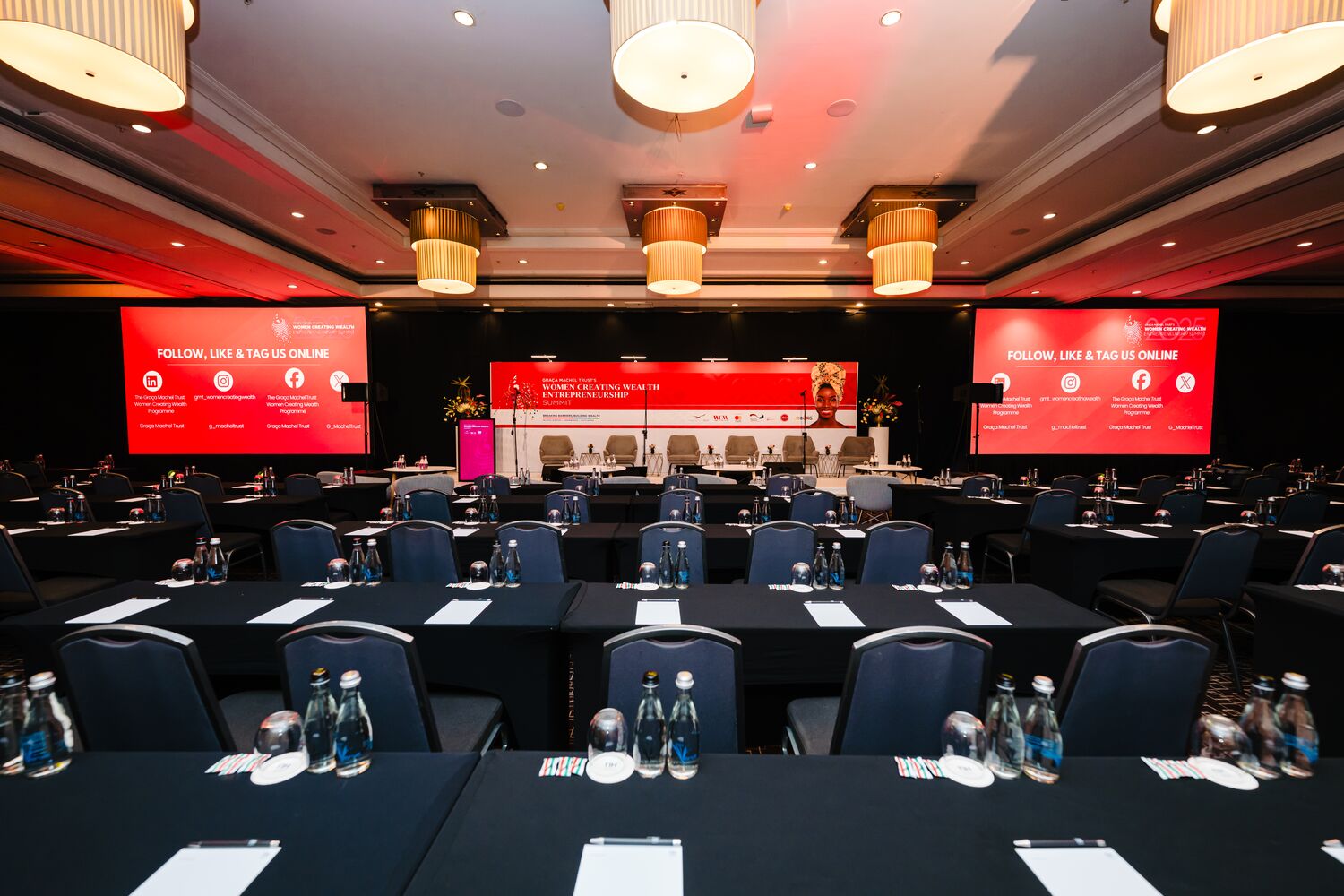 Wide view of the summit ballroom before delegates arrive
