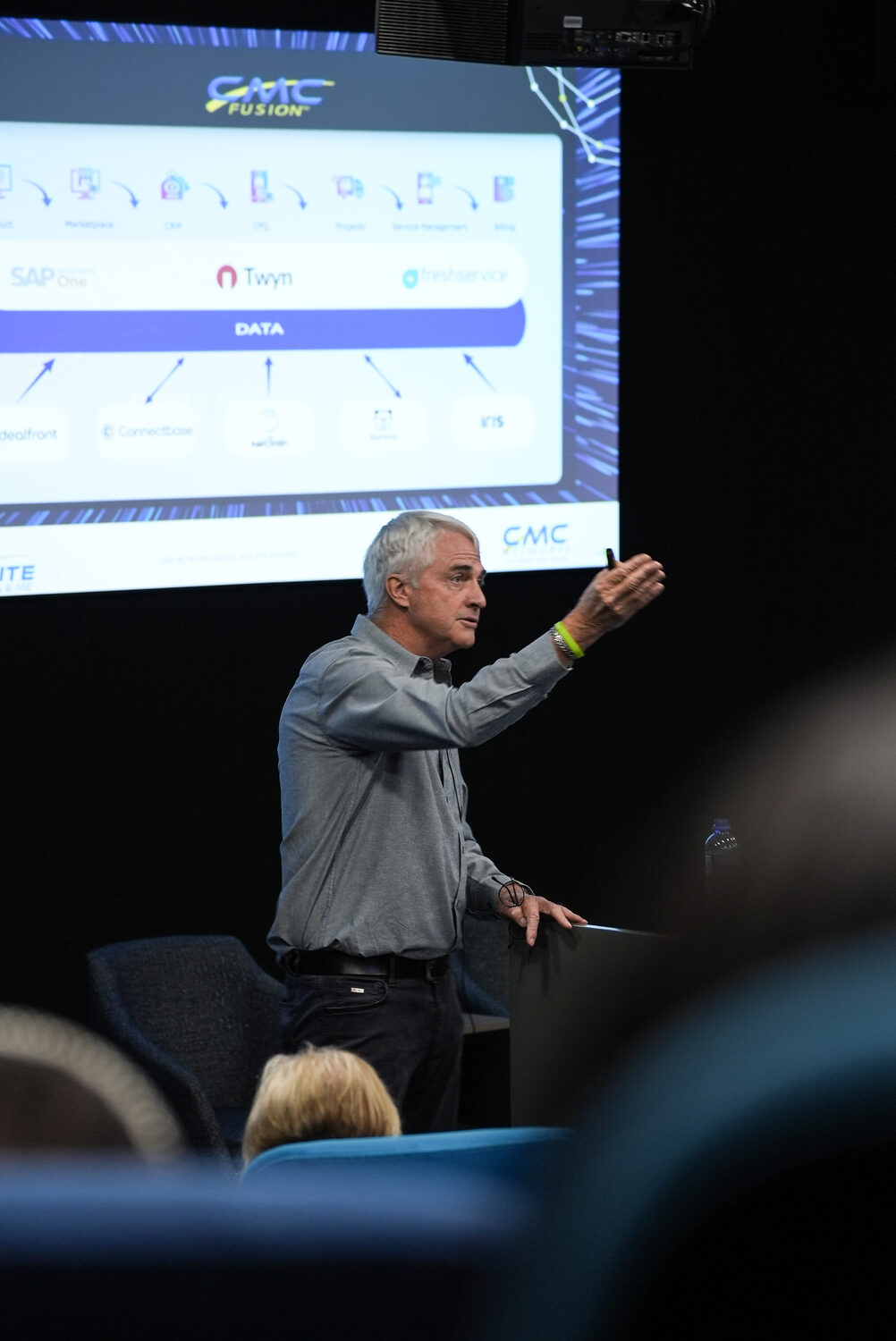 A speaker presenting on transforming the connectivity industry