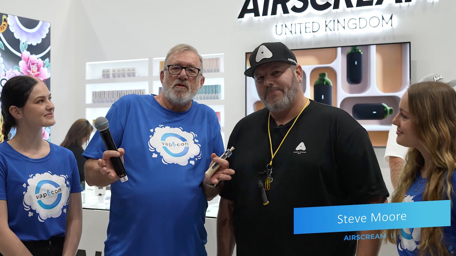 A vendor interview at an exhibitor stand at VapeCon