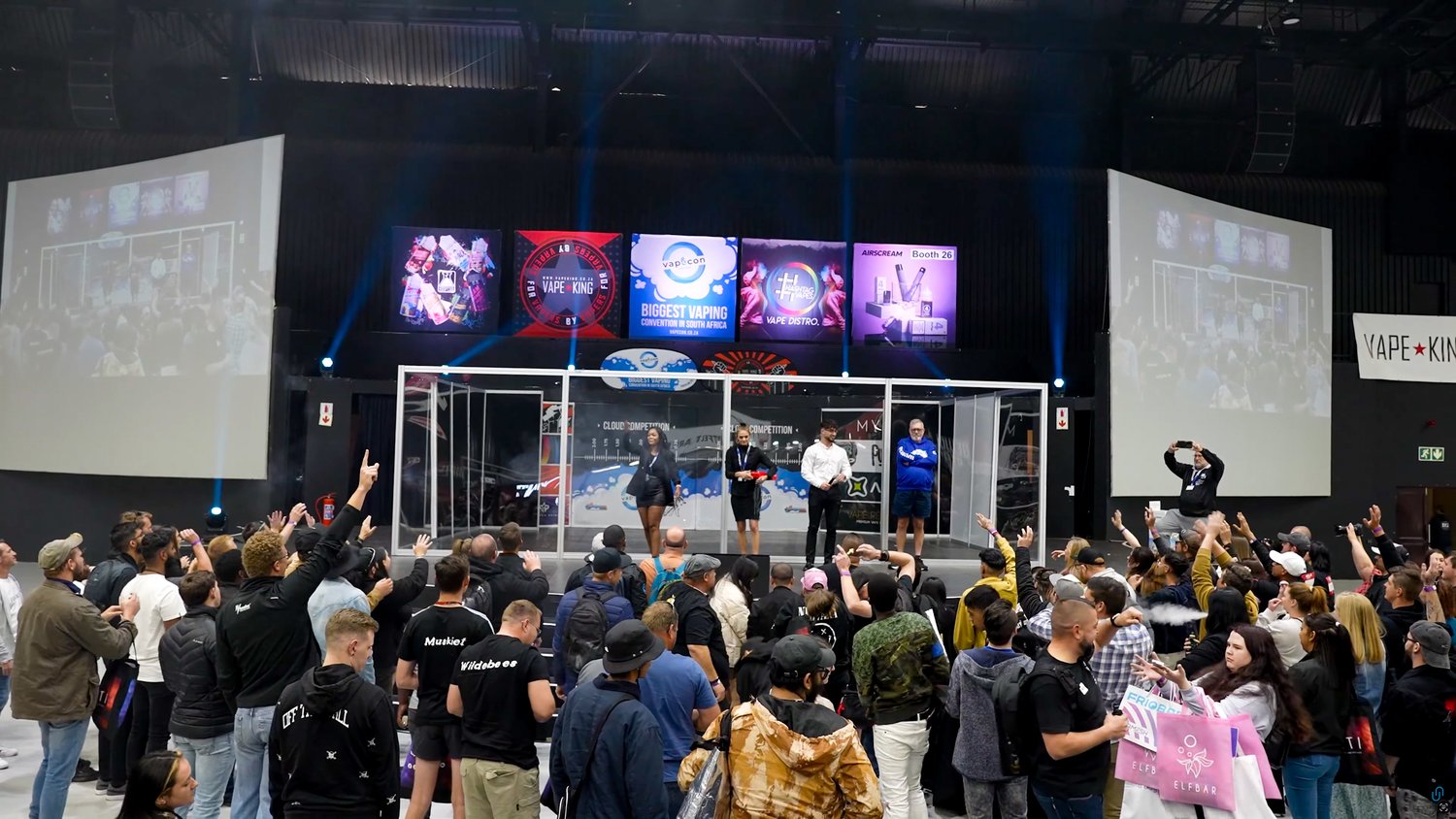 The main stage and crowd at VapeCon, Heartfelt Arena, Pretoria